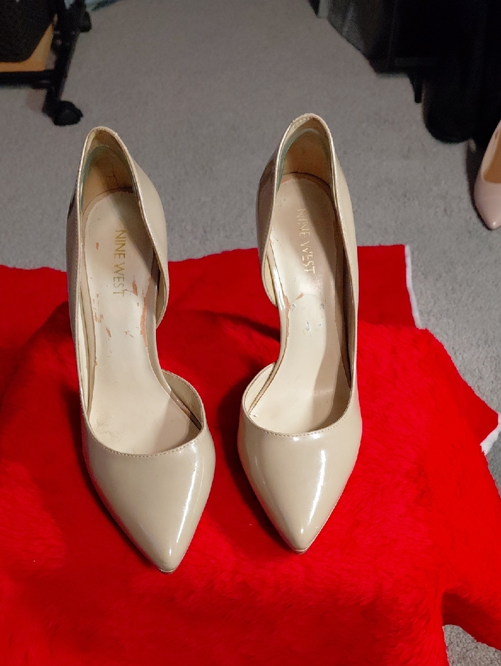 Nine West Beige Patent Pointed-Toe D'Orsay Pumps
